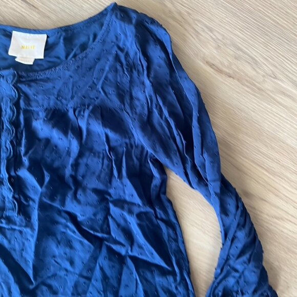 Maeve Navy Blue Emmaline Raised Clip Dot Textured Long Sleeve Blouse Size 12 - Picture 6 of 9